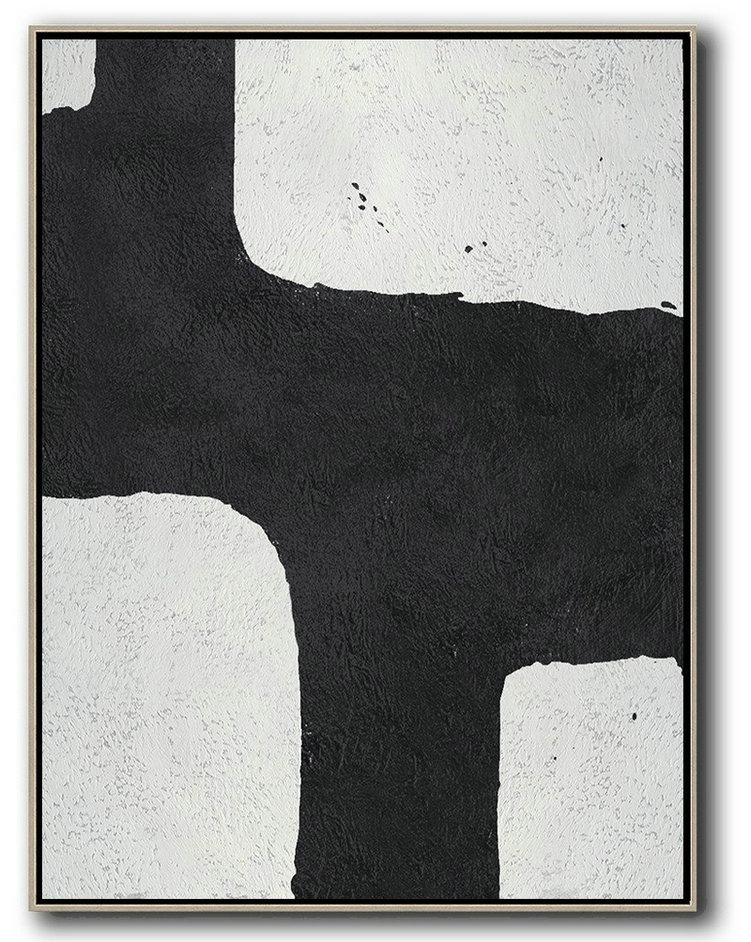 Large Abstract Art Handmade Oil Painting,Black And White Minimalist Painting On Canvas - Decorating A Big Living Room